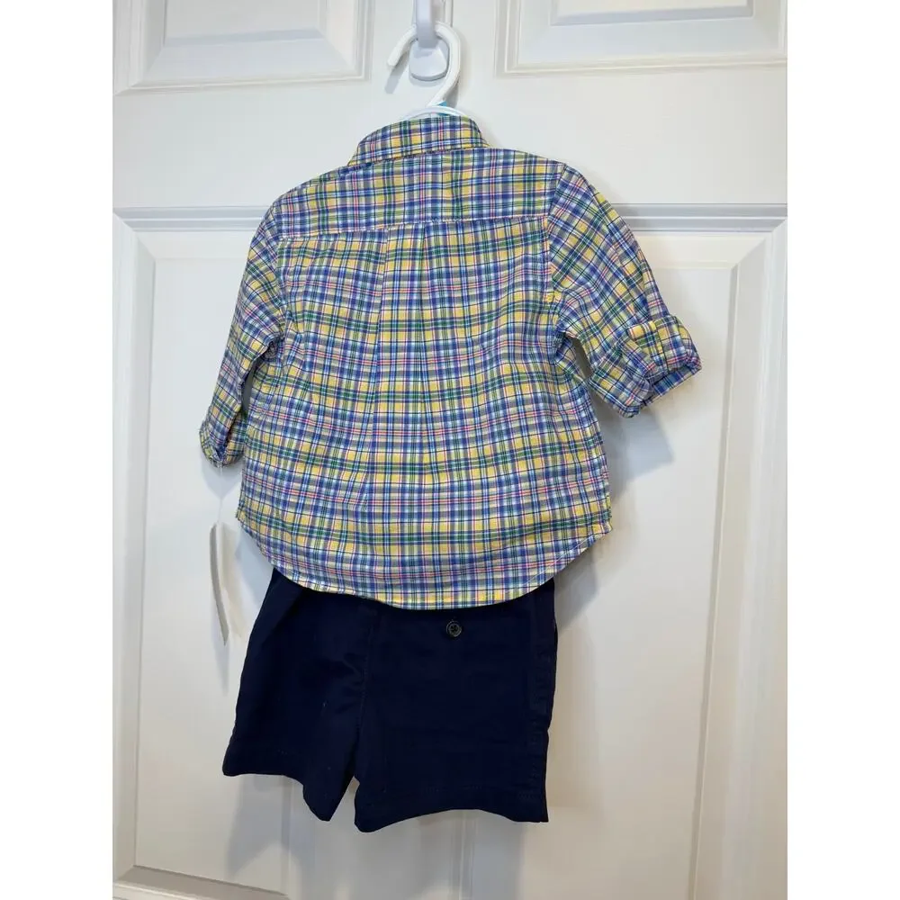 NEW Polo Ralph Lauren Boys 6 Month Set with Belt Button down shirt shorts
